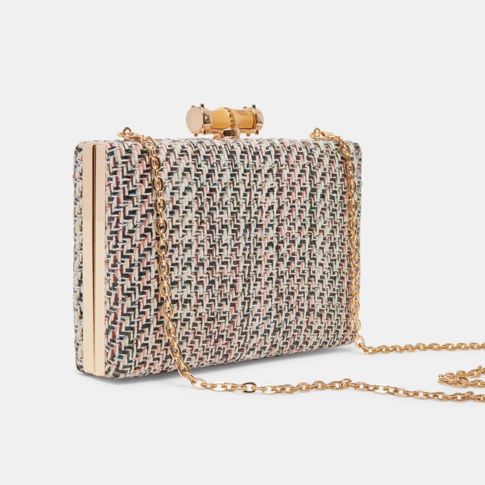 Greta Clutch/Crossbody in Blue Woven Raffia Blend